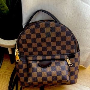Brown Checkered Backpack